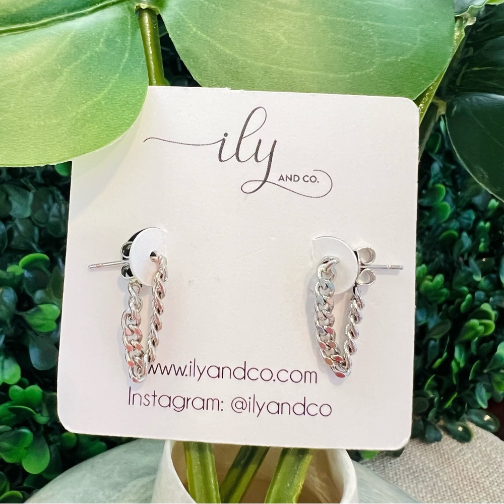New Silver Chain Link Drop Stud Earrings | Lightweight | Edgy